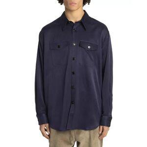 AMI ALEXANDRE MATTIUSSI Shirt Mens Medium Navy Satin Button Up Oversized Wool